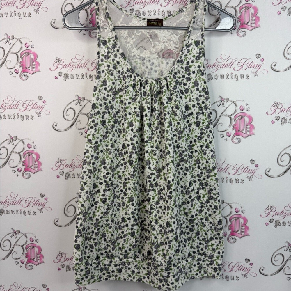 Lavish maternity tank top flowers lace Lacie White green Floral Tank Top